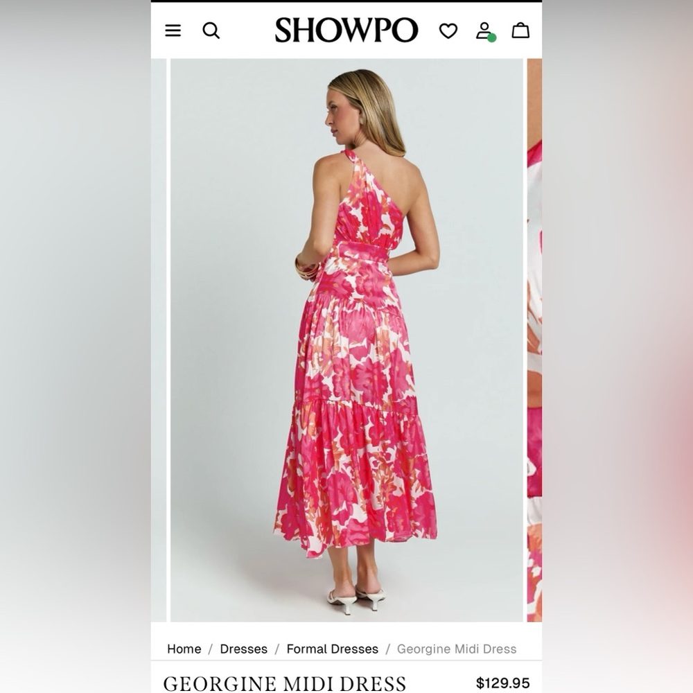 GEORGINE MIDI DRESS - ONE SHOULDER RUCHED TIERED DRESS IN PEONY BLOSSOM - Picture 3 of 5